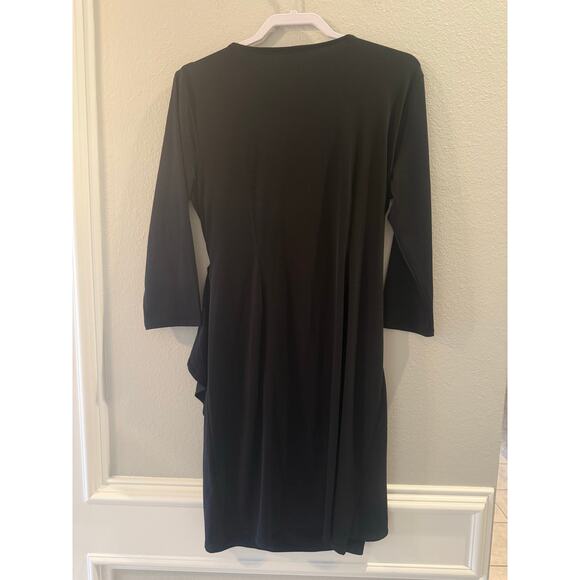 New York & Company Black Draped Wrap Dress Sz L Stretch - Picture 2 of 4